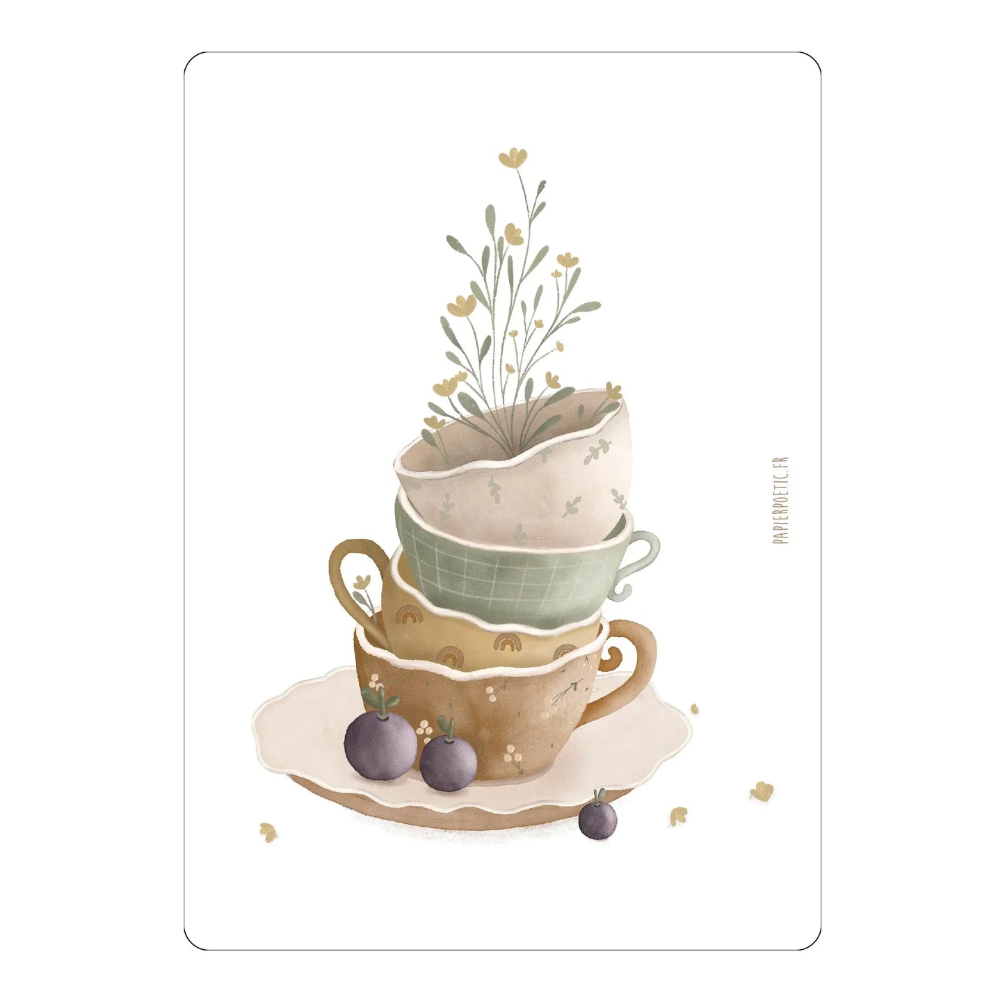 Carte Tasses Fleuries Papier Poétic