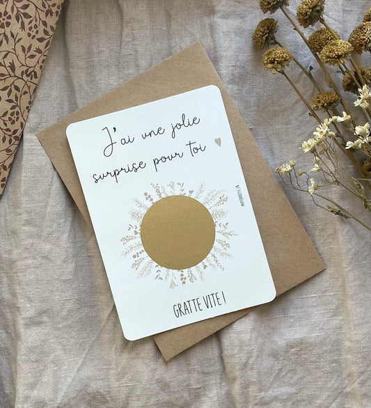 Carte à gratter annonce grossesse avec enveloppe kraft - Surprise future Tata