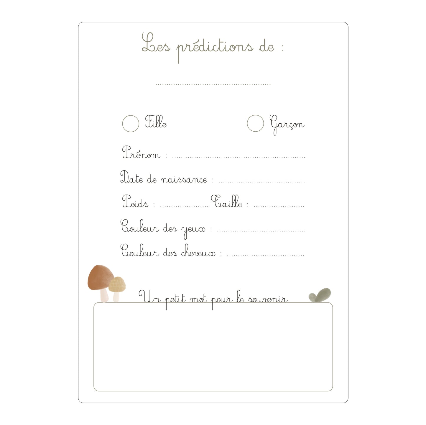 Cartes pronostics bébé “Brindilles”