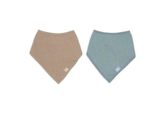 Bavoir Bandana Gaze de Coton - Sea Green/Biscuit - 2 Unités