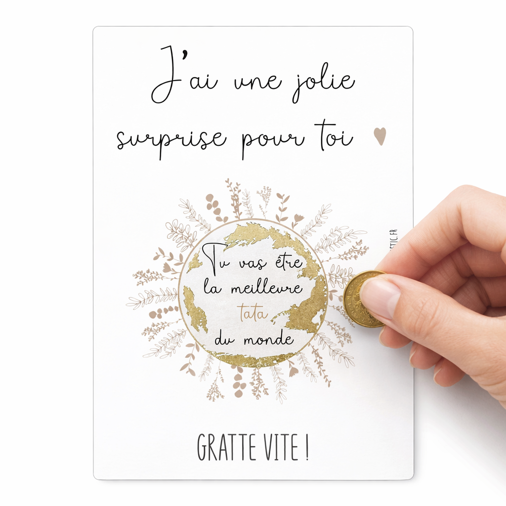 Carte à gratter annonce grossesse tata – carte surprise pour future tata douce et poétique