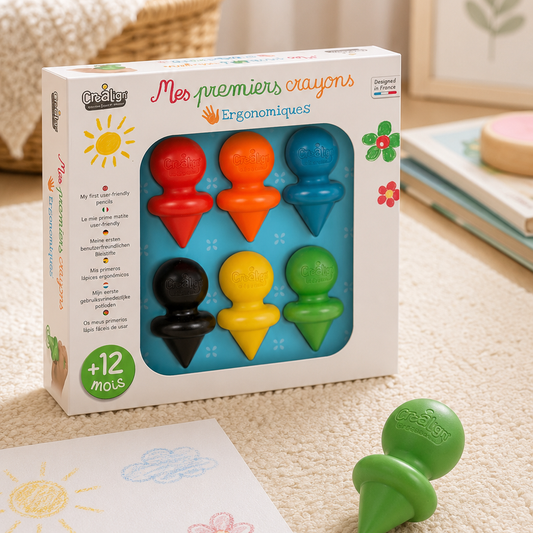 Boîte de crayons bébé cire lavables Créalign’ pour premiers dessins