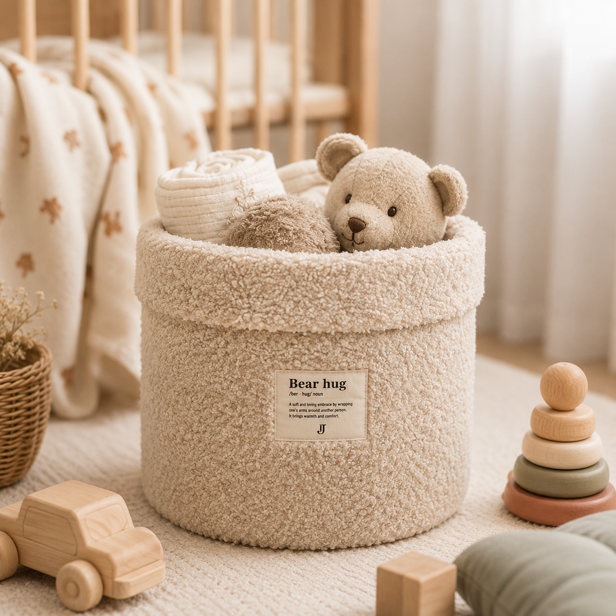 Panier de rangement bébé bouclé naturel Jollein pour chambre bébé