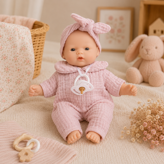 Poupée Nina Bobble rose 26 cm Wookids dans une chambre douce pour enfant